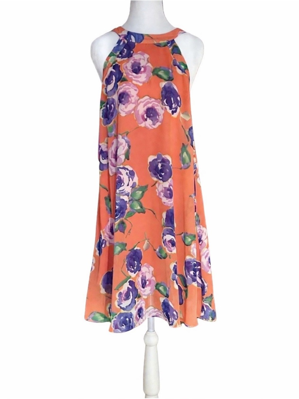 Betsey Johnson Womens Pullover Chiffon Dress Pink Floral Size 6 Trapeze Swing